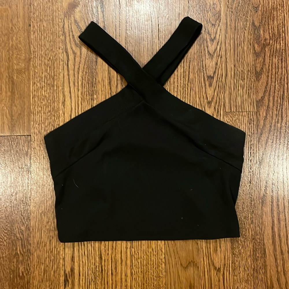 SHEIN EZwear Solid Rib-knit Criss-cross Halter Top Black size small